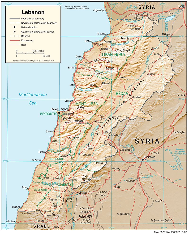 map of Lebanon and Syria