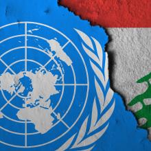 UN and Lebanon flags